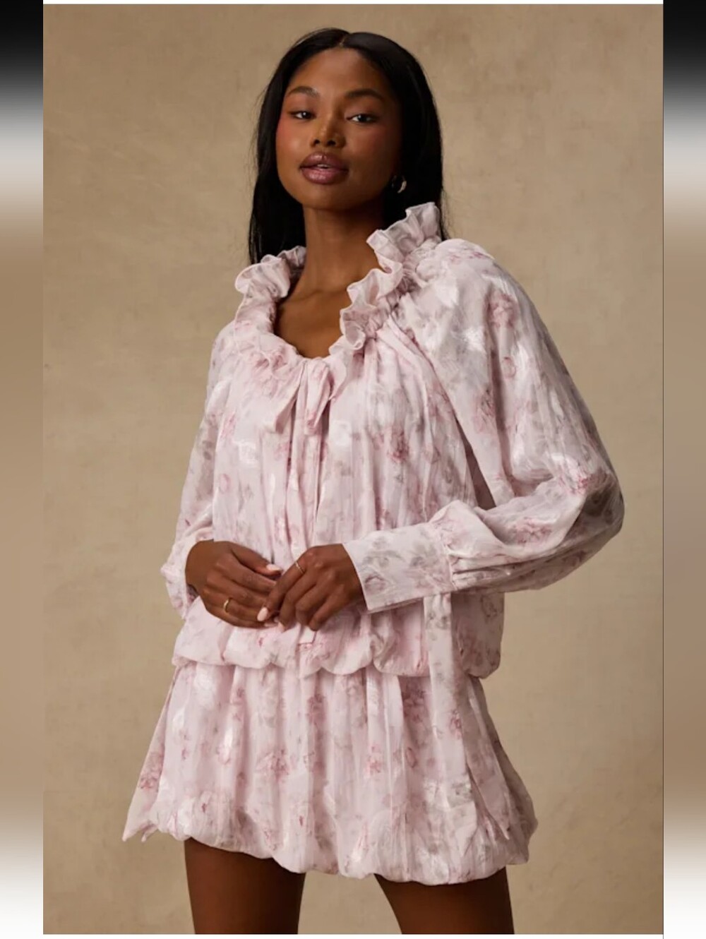 Lulu's MARCIA Blush PINK Floral Ruffled DROP WAIST Mini Dress SIZE S NEW #3G